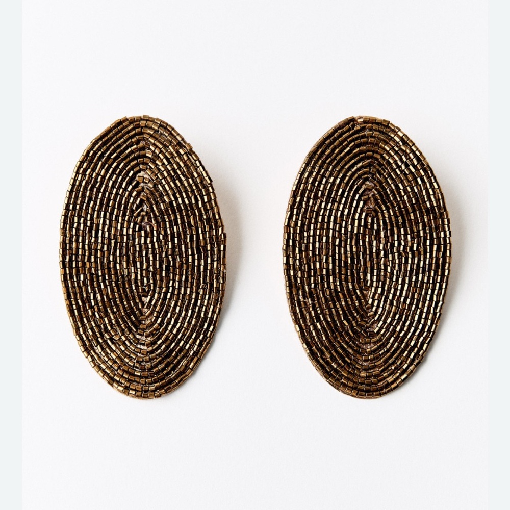 ZARA Lightweight Gold Beaded Oval Earrings - Picture 4 of 5